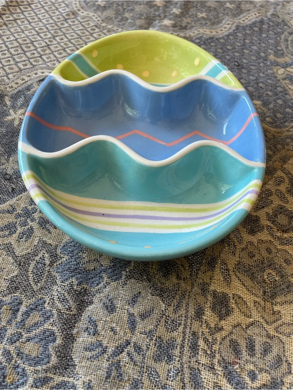 Blue & Green Decorative Ceramic Easter Egg  Dish